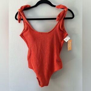 Kona Sol Vibrant Orange Textured Swimsuit NWT